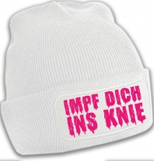 Mütze - BD - Impf dich ins Knie - weiß/pink