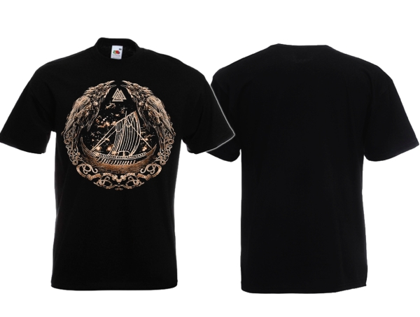 Frauen T-Shirt - Hugin & Munin mit Drachenboot