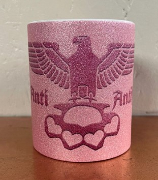 Glitzer Tasse - pink - Anti-Antifa - Reichsadler - Schlagring - pink/pink