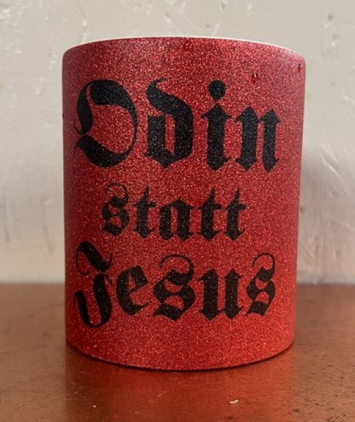 Glitzer Tasse - rot - Odin statt Jesus